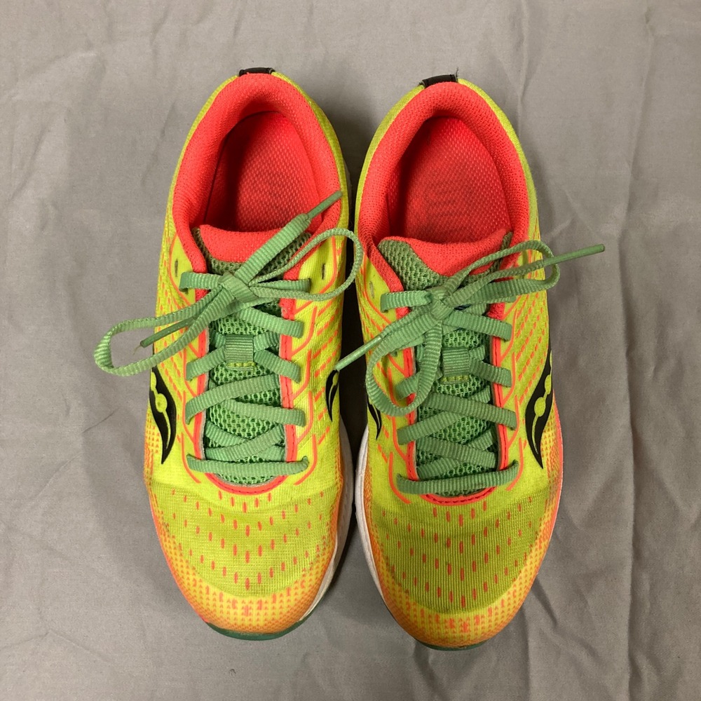 Saucony Ride 13 Kids Running Shoes Neon Yellow Green Orange Sneakers - Picture 4 of 9